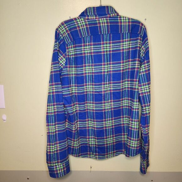 Abercrombie & Fitch Flannel Shirt Mens XXL 2XL Plaid Blue Colorful Muscle Cotton - Picture 4 of 11